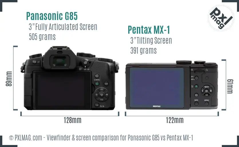 Panasonic G85 vs Pentax MX-1 Screen and Viewfinder comparison