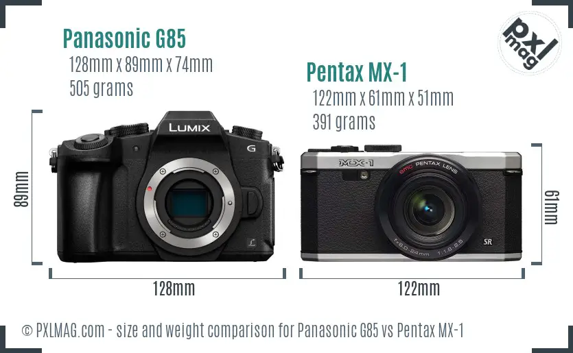Panasonic G85 vs Pentax MX-1 size comparison