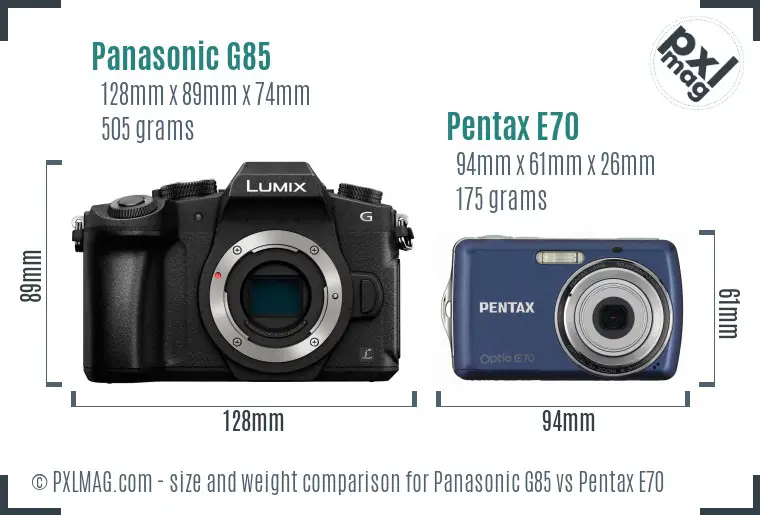 Panasonic G85 vs Pentax E70 size comparison