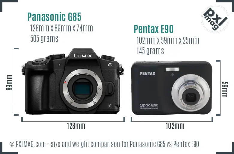 Panasonic G85 vs Pentax E90 size comparison