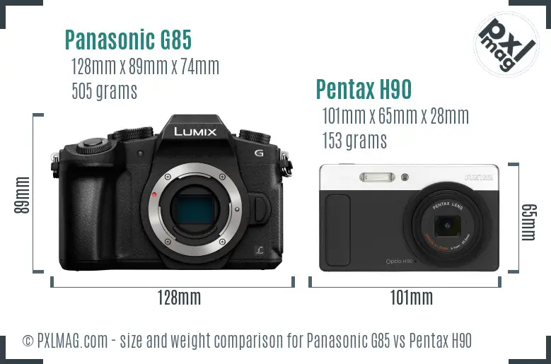 Panasonic G85 vs Pentax H90 size comparison