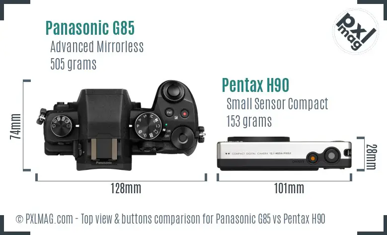 Panasonic G85 vs Pentax H90 top view buttons comparison