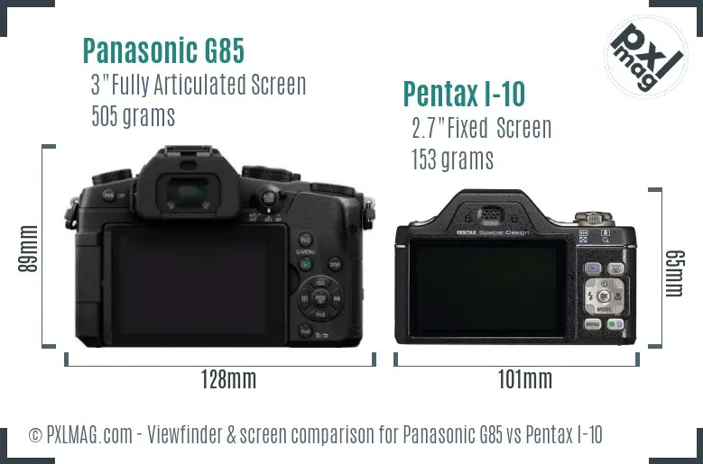 Panasonic G85 vs Pentax I-10 Screen and Viewfinder comparison