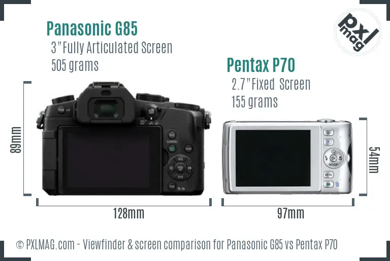 Panasonic G85 vs Pentax P70 Screen and Viewfinder comparison