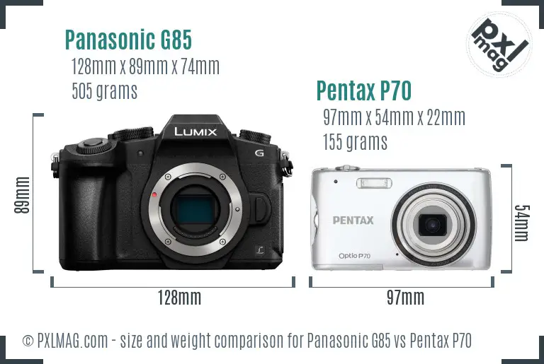 Panasonic G85 vs Pentax P70 size comparison