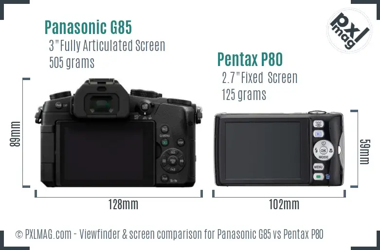 Panasonic G85 vs Pentax P80 Screen and Viewfinder comparison