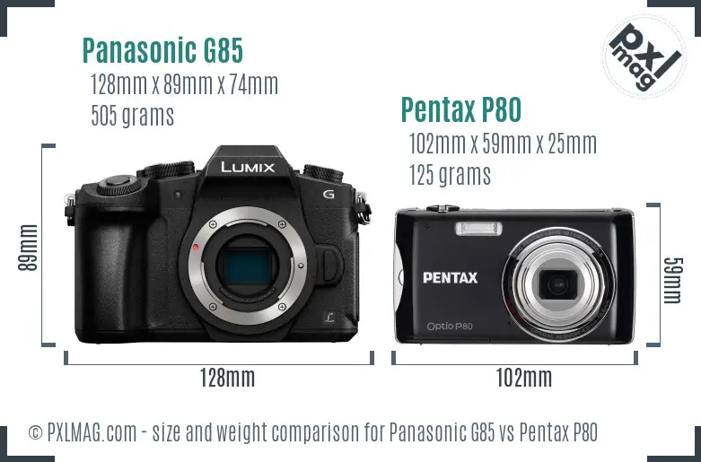 Panasonic G85 vs Pentax P80 size comparison