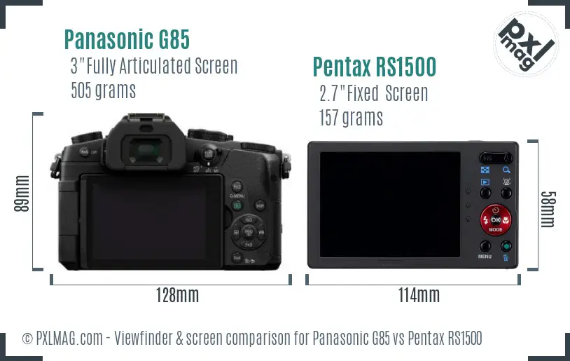Panasonic G85 vs Pentax RS1500 Screen and Viewfinder comparison