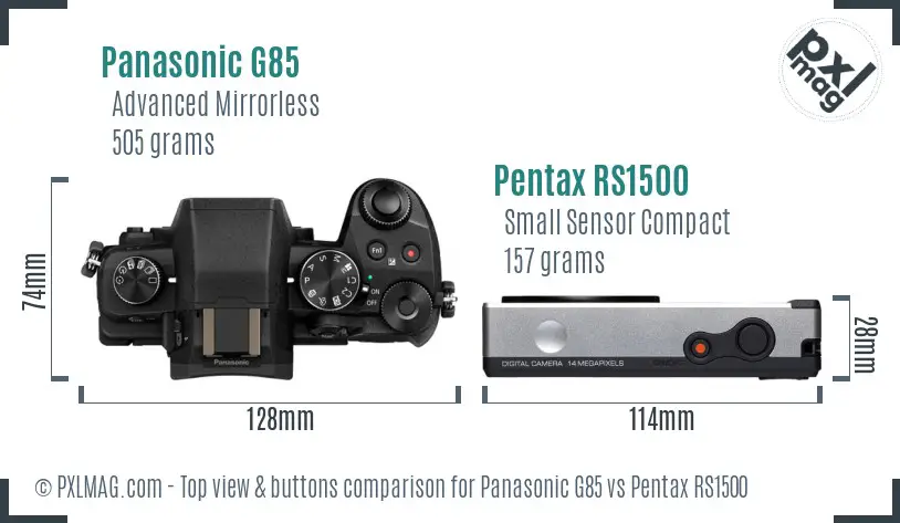 Panasonic G85 vs Pentax RS1500 top view buttons comparison