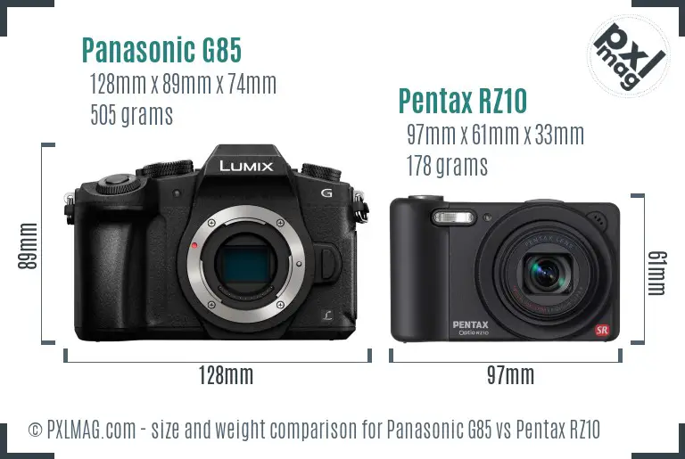 Panasonic G85 vs Pentax RZ10 size comparison