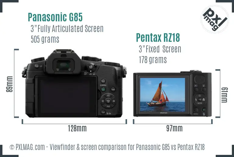 Panasonic G85 vs Pentax RZ18 Screen and Viewfinder comparison