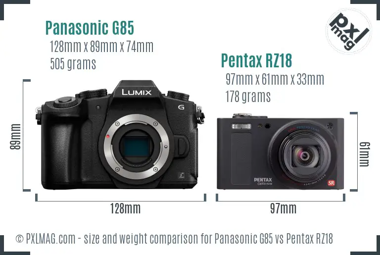 Panasonic G85 vs Pentax RZ18 size comparison
