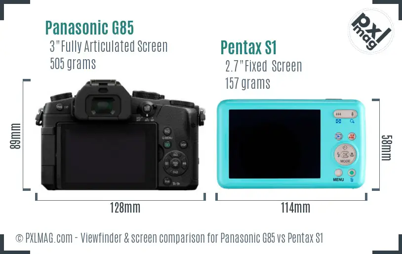 Panasonic G85 vs Pentax S1 Screen and Viewfinder comparison