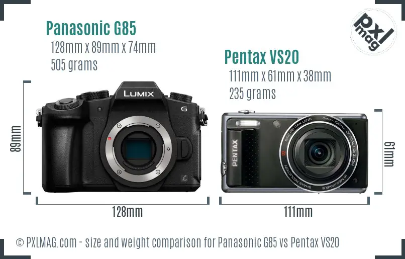 Panasonic G85 vs Pentax VS20 size comparison