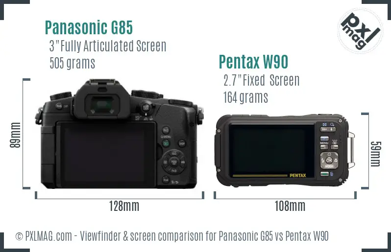 Panasonic G85 vs Pentax W90 Screen and Viewfinder comparison