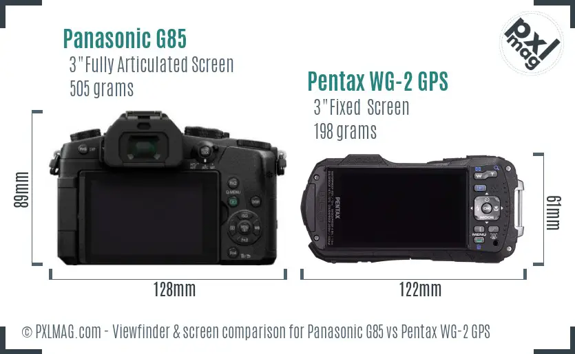 Panasonic G85 vs Pentax WG-2 GPS Screen and Viewfinder comparison
