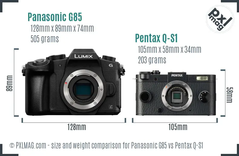 Panasonic G85 vs Pentax Q-S1 size comparison