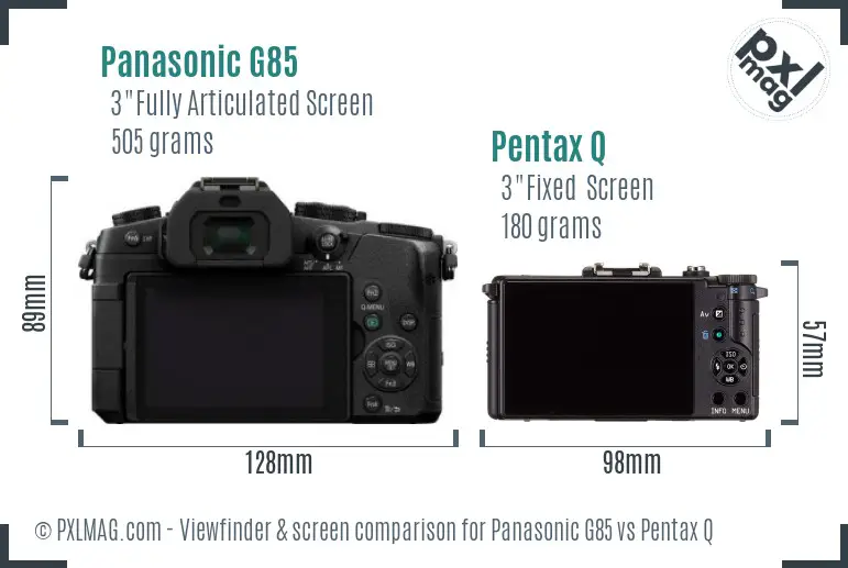 Panasonic G85 vs Pentax Q Screen and Viewfinder comparison