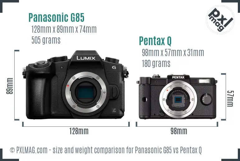 Panasonic G85 vs Pentax Q size comparison
