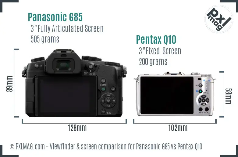 Panasonic G85 vs Pentax Q10 Screen and Viewfinder comparison