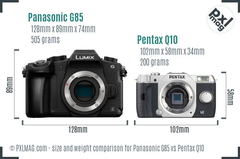 Panasonic G85 vs Pentax Q10 size comparison