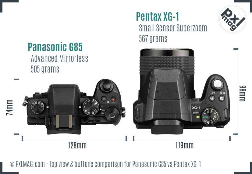 Panasonic G85 vs Pentax XG-1 top view buttons comparison