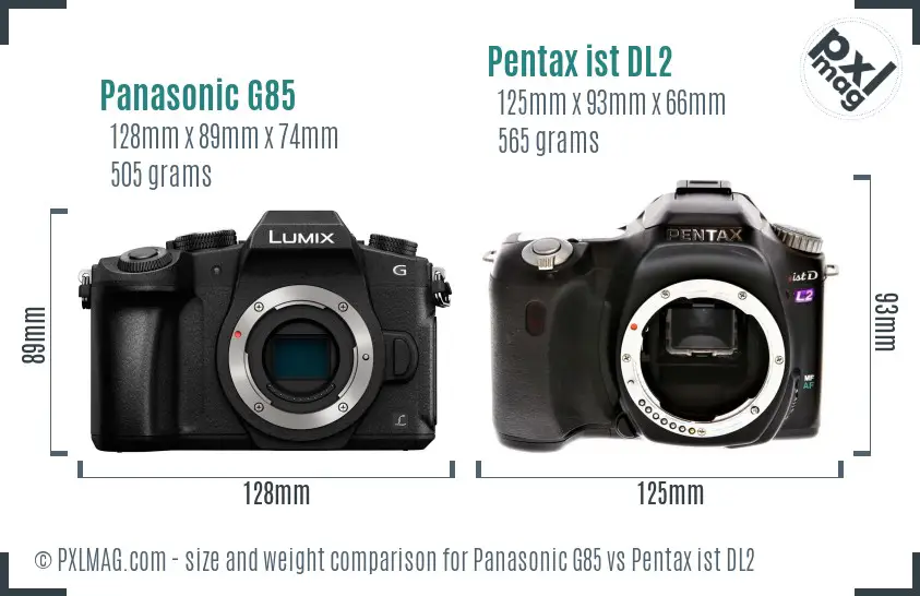 Panasonic G85 vs Pentax ist DL2 size comparison