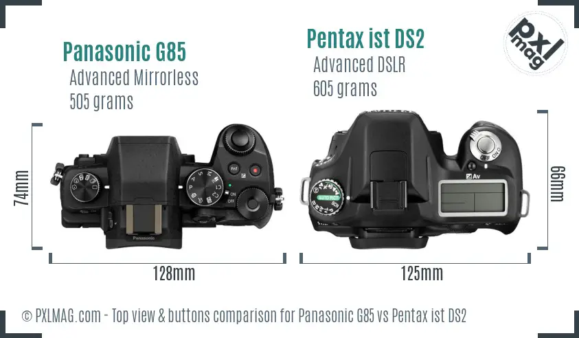 Panasonic G85 vs Pentax ist DS2 top view buttons comparison