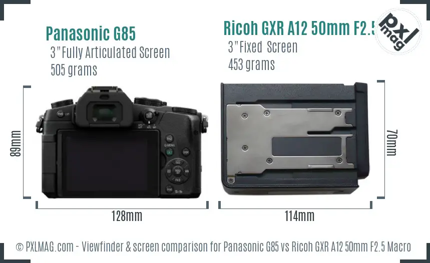 Panasonic G85 vs Ricoh GXR A12 50mm F2.5 Macro Screen and Viewfinder comparison