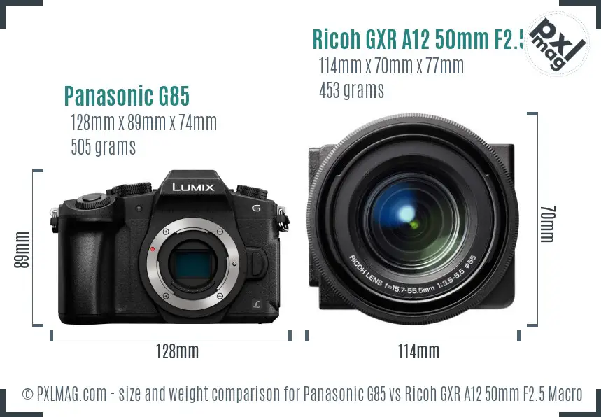 Panasonic G85 vs Ricoh GXR A12 50mm F2.5 Macro size comparison