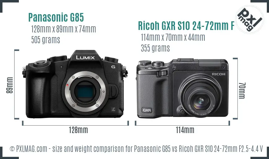 Panasonic G85 vs Ricoh GXR S10 24-72mm F2.5-4.4 VC size comparison