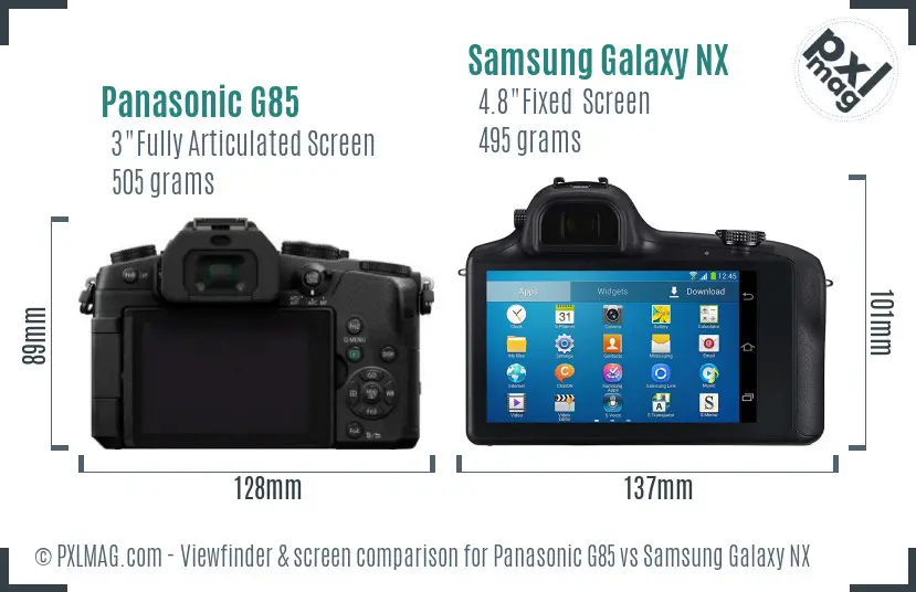 Panasonic G85 vs Samsung Galaxy NX Screen and Viewfinder comparison