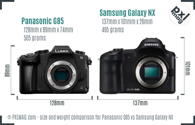 Panasonic G85 vs Samsung Galaxy NX size comparison