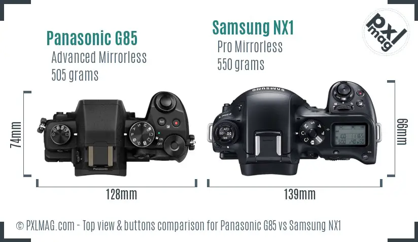 Panasonic G85 vs Samsung NX1 top view buttons comparison