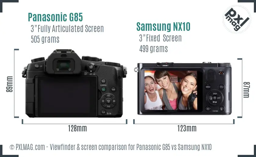 Panasonic G85 vs Samsung NX10 Screen and Viewfinder comparison