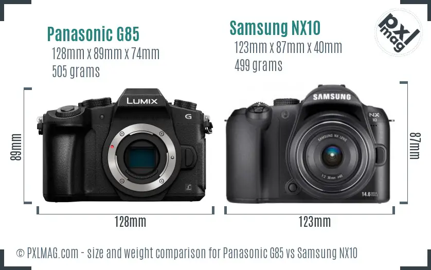 Panasonic G85 vs Samsung NX10 size comparison