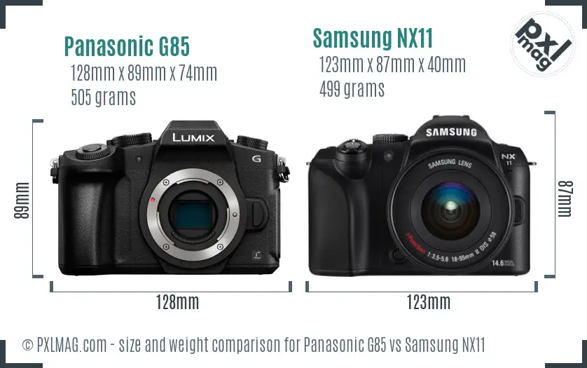 Panasonic G85 vs Samsung NX11 size comparison