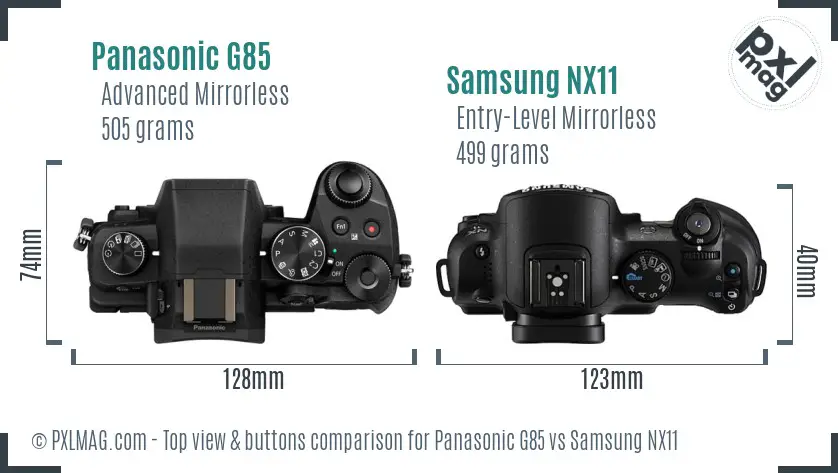 Panasonic G85 vs Samsung NX11 top view buttons comparison