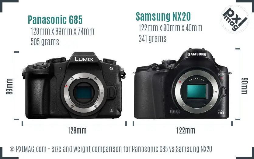Panasonic G85 vs Samsung NX20 size comparison