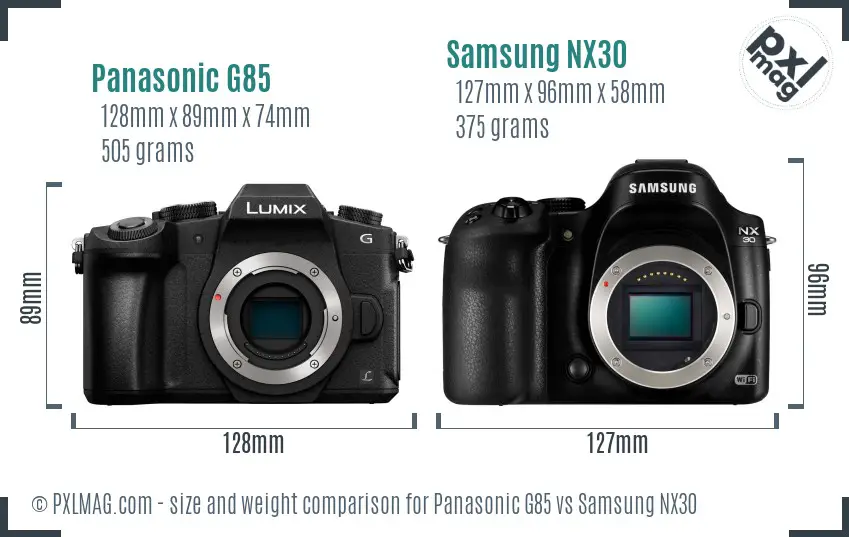 Panasonic G85 vs Samsung NX30 size comparison