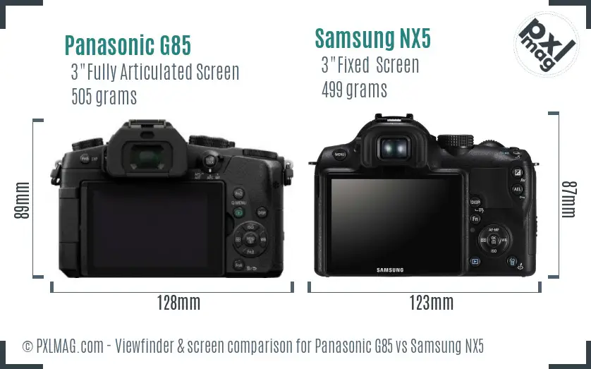 Panasonic G85 vs Samsung NX5 Screen and Viewfinder comparison