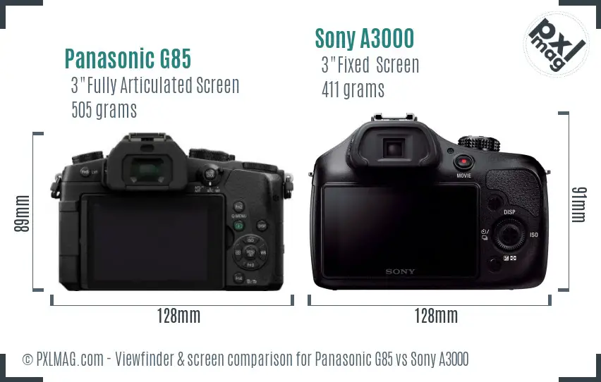 Panasonic G85 vs Sony A3000 Screen and Viewfinder comparison