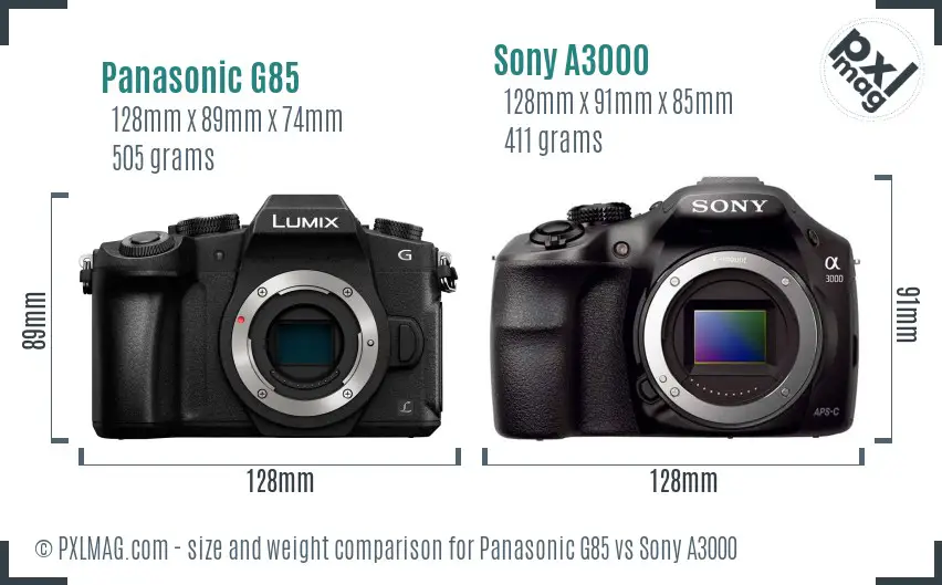 Panasonic G85 vs Sony A3000 size comparison