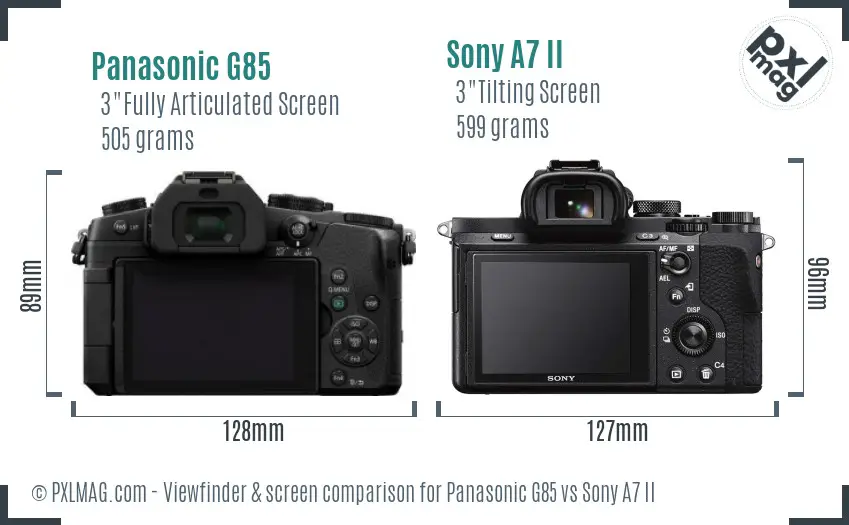 Panasonic G85 vs Sony A7 II Screen and Viewfinder comparison