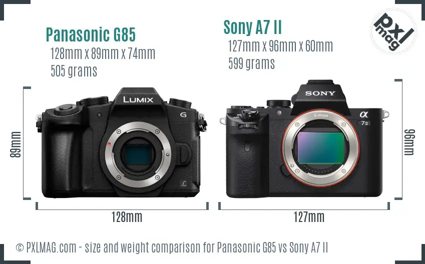 Panasonic G85 vs Sony A7 II size comparison