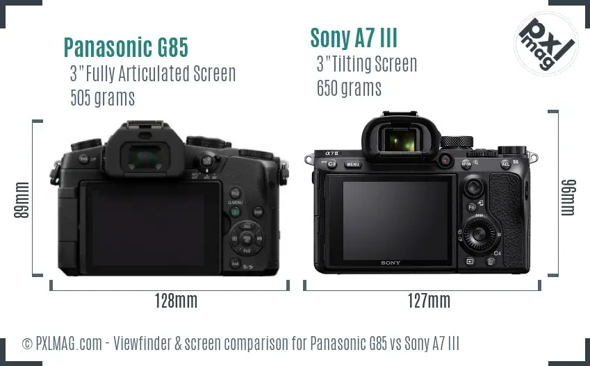 Panasonic G85 vs Sony A7 III Screen and Viewfinder comparison