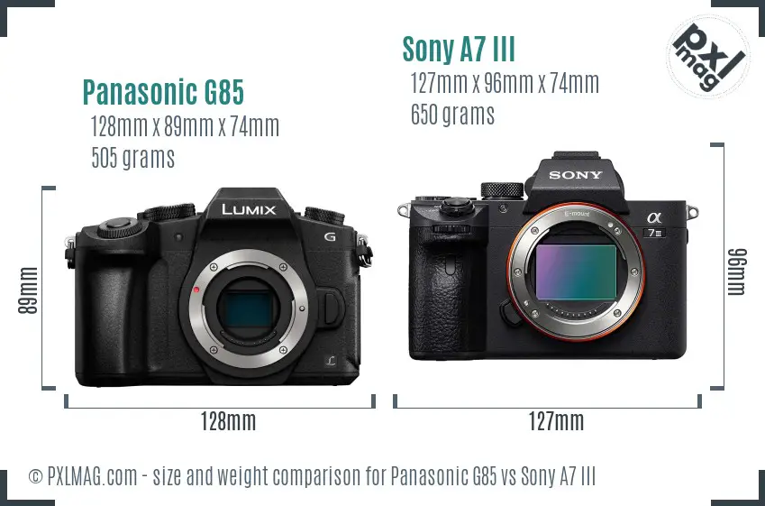 Panasonic G85 vs Sony A7 III size comparison