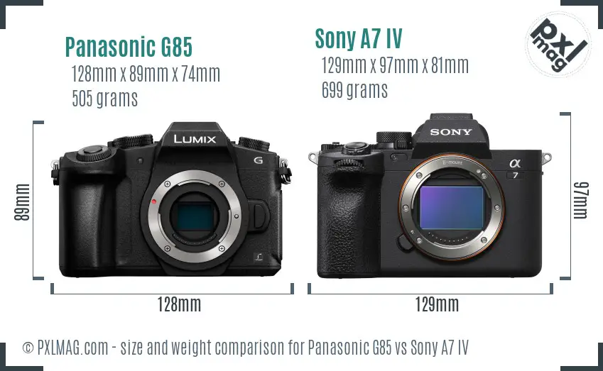 Panasonic G85 vs Sony A7 IV size comparison