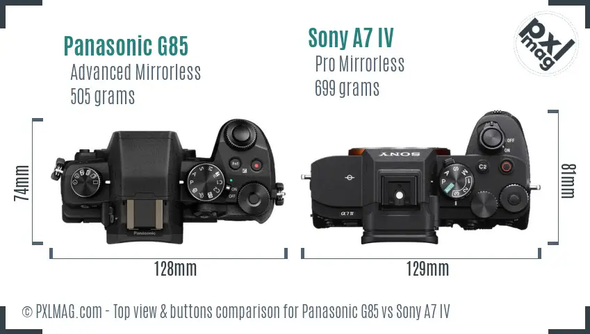 Panasonic G85 vs Sony A7 IV top view buttons comparison