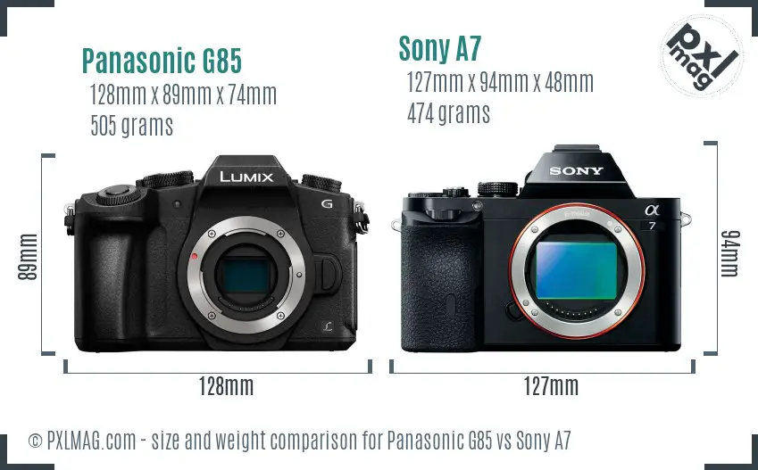 Panasonic G85 vs Sony A7 size comparison